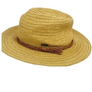 Tidal Tom Mens Straw Fedora Hat Natural Beige UPF‎ 50+  Sz M/L Beachy Resort